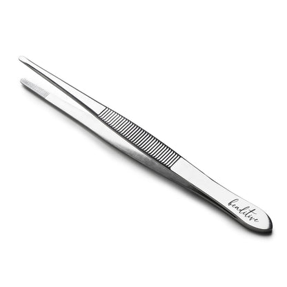 Beaditive 5.5-inch Sewing Machine Tweezers Set (3-pc) Serrated Straight Tips | Professional Grade, High Precision | Stainless Steel
