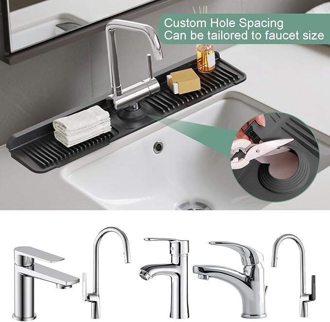 24 Inch Faucet Mat for Kitchen Sink Silicone Folding Faucet Mat for Bathroom