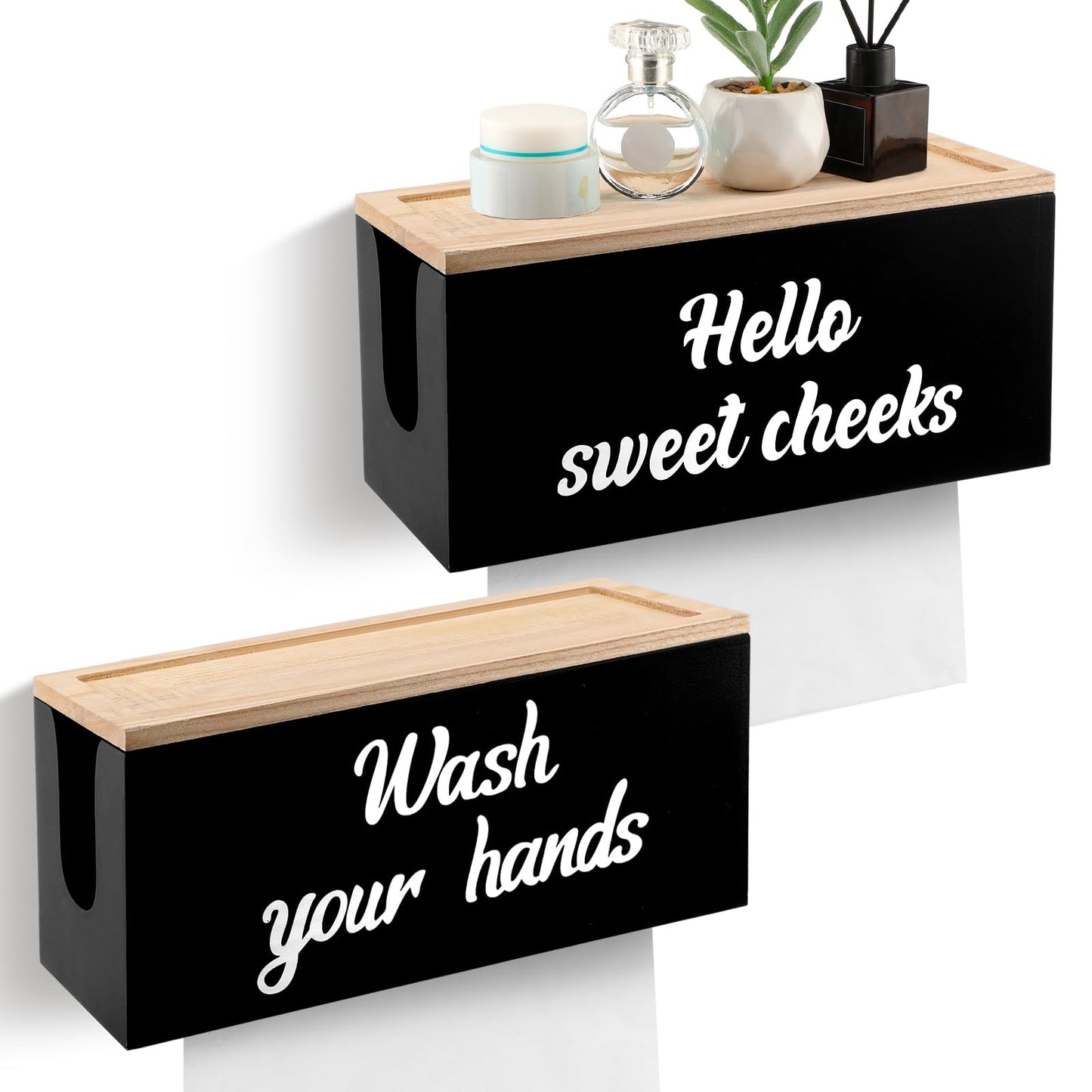 Patelai 2 Pcs Paper Towel Dispenser Wall Mount Wooden Bathroom Paper Towel Holder with Lid Commercial C-Fold, Z-Fold, Trifold Hand Tissue Holder Dispenser for Bathroom Kitchen Office Decor