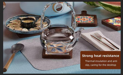 Wooden Trivets for Hot Dishes，3PCS Wooden Coasters with Organising Holder，Base is Also a Cell Phone Holder，Pot Holders for Kitchen，Trivets for Hot Pots and Pans，Hot Pad to Portect Your Countertop