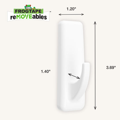 FrogTape reMOVEables Damage Free Adhesive Wall Hook - Removable Large Utility Wall Hooks for Hanging - No Nails - Holds up to 5 lbs - 6 Reusable Hooks & 12 Adhesive Strips - White (Pack of 12)