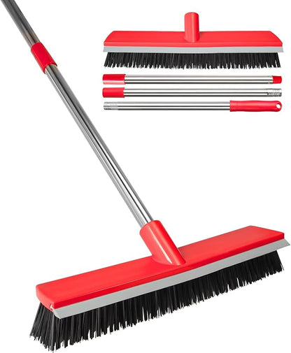 15.7 Inch Floor Scrub Brush Removable Stainless Steel Handle 2 in 1 Scrape