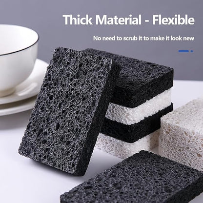 12 - Pack Non-Scratch Scrub Sponges - Sponges for Dishes and Washing Dishes, Cleaning Sponges for Kitchen Home Bathroom Cars, Funny Cut-Outs DIY for Kids(Black&White