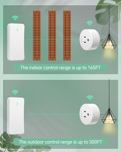 Remote Control Outlet, Buckle Design Removable Wireless Wall Mounted Light Switch, 300 ft 15A 1500W, No Wiring Electrical Remote Outlet for Appliance