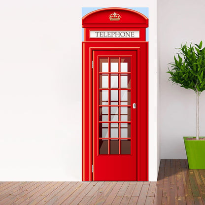 Modern Art Phonebooth 3D Door Sticker, Peel and Stick Vinyl Door Mural Decals for Home Decor, 30.3x78.7(77x200cm), 2 Pcs Set