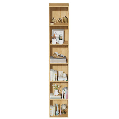 Nestwise 6 Tier Bookshelf, Open Tall Narrow Floor Standing Bookcase, Storage Organizer Bookshelves Freestanding Book Shelf for Living Room, Bedroom, Home Office (Oak, 6 Cube)
