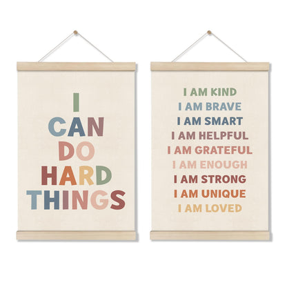 Positive Affirmations Wall Decor for Kid, Boho Classroom Decors 16x12 Inch, Motivational Poster Hanger Frame, Therapy Office, Inspirational Wall Art for School Counselor Office Bedroom, Set of 2