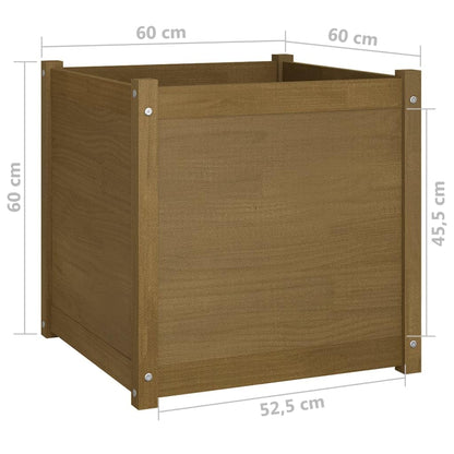 Xolmizyn Large Garden Planter Box, 24-inch Square Outdoor Wooden Flower Bed for Vegetables, Herbs and Patio Plants, Honey Brown Stained Solid Pine Wood