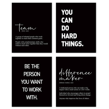 TLESKE Black Inspirational Motivational Office Decor Posters Prints Unframed Set of 4, Minimalist Wall Art Print Decor, Positive Affirmations Team Teamwork Difference Maker Wall Picture, 8x10