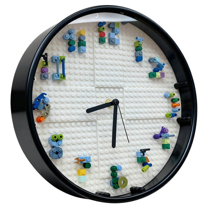 lycnufrewolf Kids' Wall Clocks, Kids' Room Decorations,DIY Building Block Clock, Wall Decor for Game Rooms and Children's Bedrooms, Creative, Cool & Cute Style, Boys' Birthday Gifts (White Frame)
