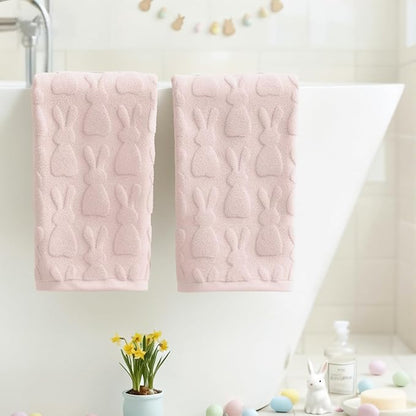 Artoid Mode 2 Pcs Pink 3D Rabbit Jacquard Easter Hand Towels