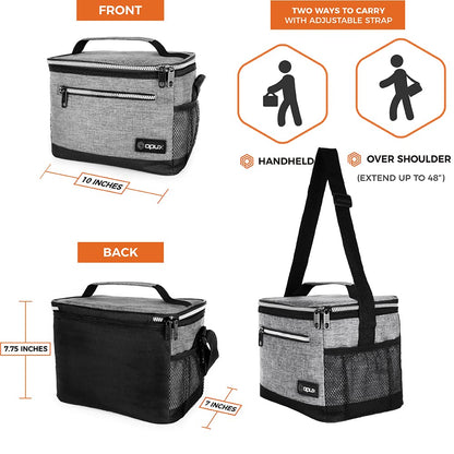 opux Insulated Lunch Box Men Women, Lunch Bag for Work School, Leakproof Soft Cooler Tote Adult, Large Lunch Pail Kids Boys Girls, Picnic Beach Food Bag with Shoulder Strap, Heather Grey