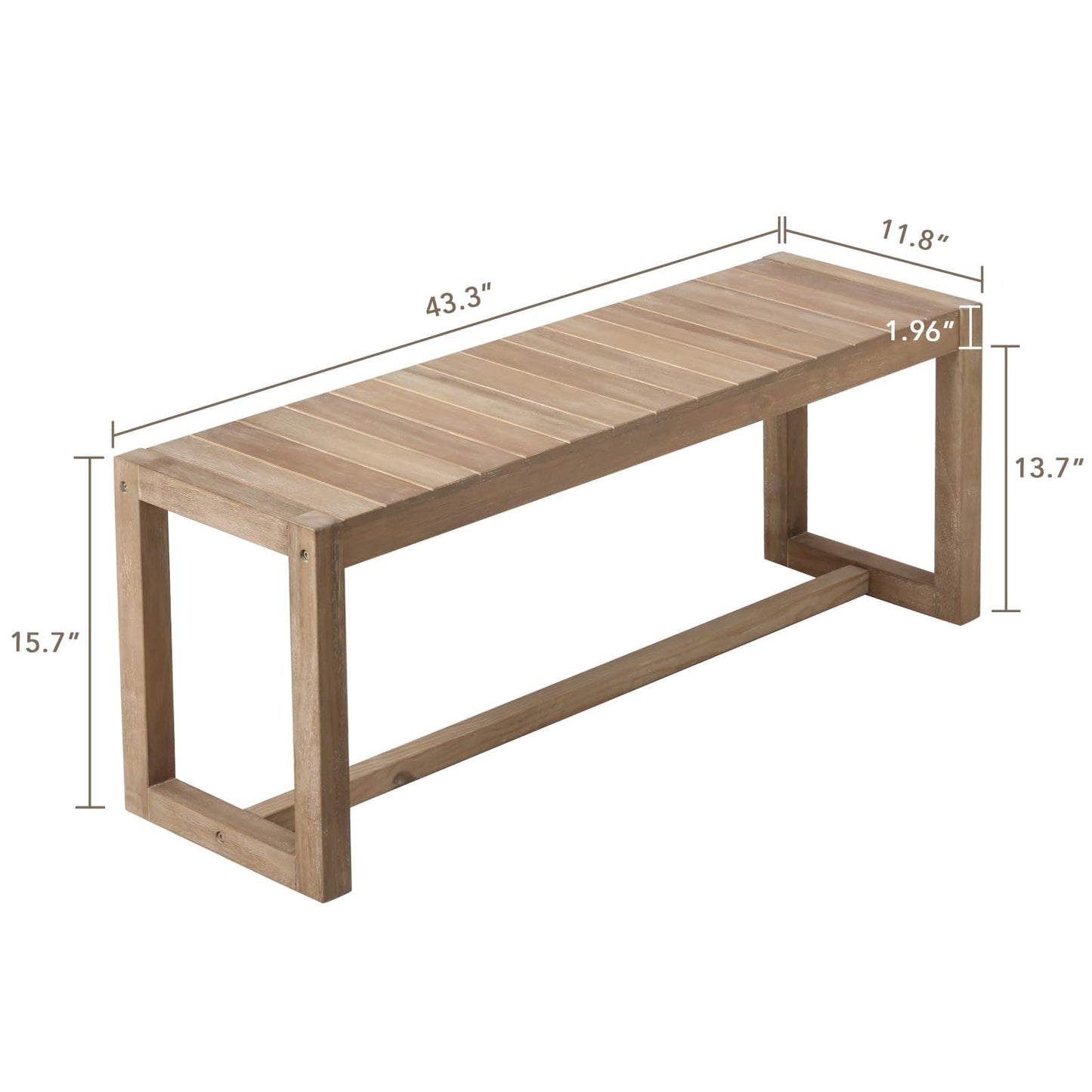 Wnutrees Farmhouse Solid Wood Bench, 43" Line Pattern Splicing Entryway Bench, Narrow Bench Seat for Living Room, Dining Room, Bathroom, Indoors, Natural