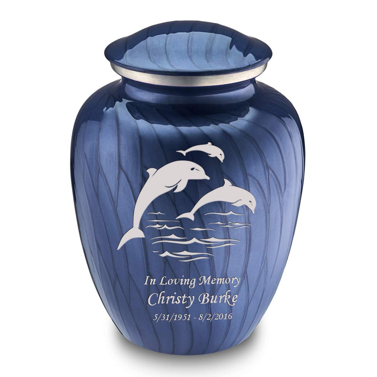 Geturns - Adult Personalized Dolphin Cremation Urns for Human Ashes I Large Pearl Cobalt Blue Funeral Urn for Men and Women I 200 lbs