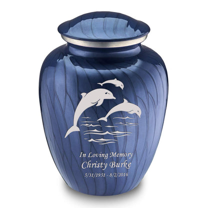 Geturns - Adult Personalized Dolphin Cremation Urns for Human Ashes I Large Pearl Cobalt Blue Funeral Urn for Men and Women I 200 lbs