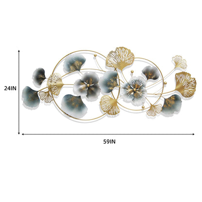 QXSXKJ 3D Metal Wall Art Decor Gold, 59" Large 3d Wall Decor, Modern Ginkgo Leaf Wall Decoration, Adornos Pare Sala Modernos, Hanging Sculptures For Living Room Dining Room Bedroom