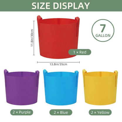 LITLANDSTAR 7-Pack 7 Gallon Colorful Grow Bags, Thickened Nonwoven Plant Fabric Pots with Handles, Heavy Duty Garden Planting Bag for Vegetable, Herbs & Flowers, Come with 4 Colors