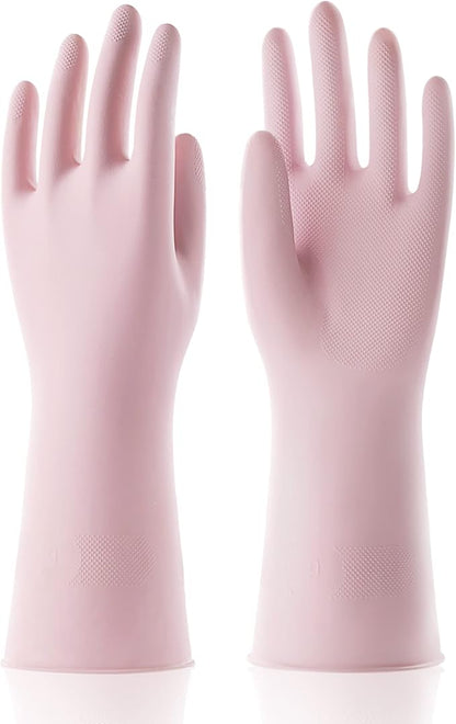 COOLJOB Large Household Rubber Gloves with Cotton Liner & Non-slip Grip, Waterproof Long Lasting Dishwashing Gloves for Kitchen & Bathroom Cleaning, Light Pink, 1 Pair