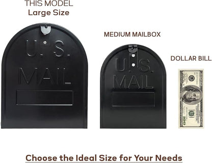 Large Mailboxes for Outside, RAINHOL Black Metal Mailbox, Galvanized Steel Post Mount Mail Box, T3 Large Capacity, 23 x 10.7 x 8.9 Inches