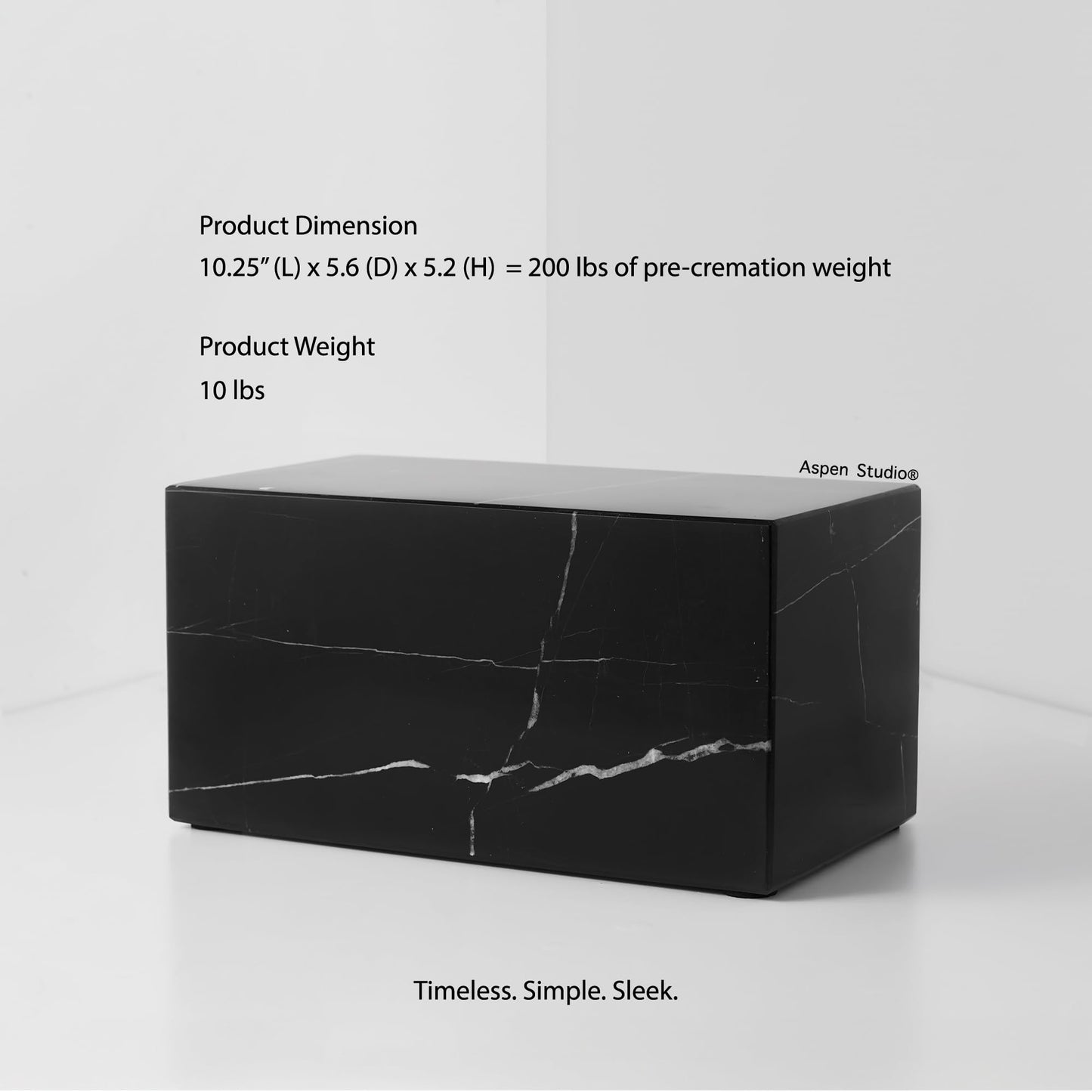 Aspen Studio AspenStudio Genuine Black Marquina Marble Cremation Urn for Adult Human Ashes Black Maquina Marble Urn