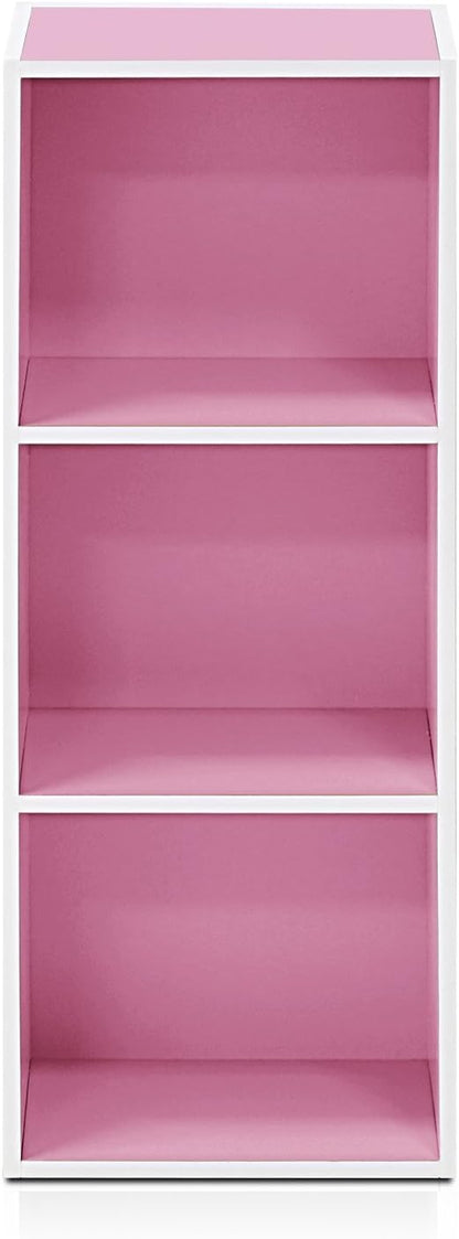 Furinno LUDER Book Shelf, 3-Cube Bookshelf, Bookcase with Open Shelves, 9.3 x 12 x 31.5, Easy Assembly, for Living Room, Bedroom, Home Office, White/Pink