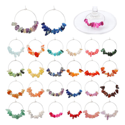 Pride & Par 24 Pcs Nature Gemstone Beads Glass Charms for Stem Glasses, Wine Glass Decoration for Weddings, Parties