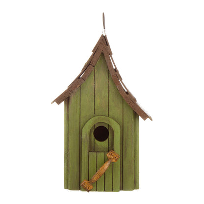 Glitzhome Birdhouses for Outdoors, Green Hand Painted Garden Wooden Bird House with Single Roof Hanging Bird House for Outside