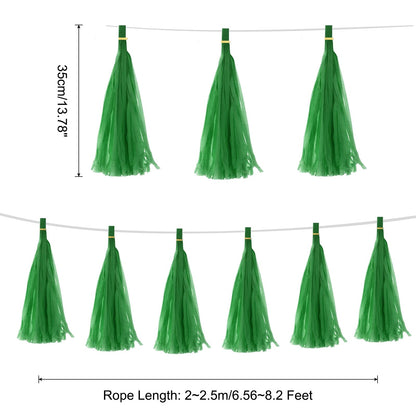 MECCANIXITY 50Pcs Dark Green Tassel Garland Banner with Rope Tissue Paper Tassels Party DIY Kits for Anniversary Wedding Birthday Party
