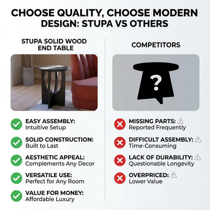 Stupa Solid Wood End Table – 22" Tall Round Side Table for Living Room or Bedroom, Handcrafted Accent Table in Distressed Black Finish, Easy Assembly, Modern Minimalist Design for Small Spaces
