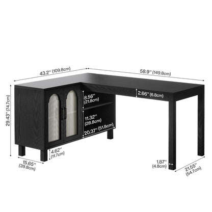 Tribesigns 59" L Shaped Desk with File Cabinet, Executive Office Desk with Storage Shelves, Modern Wood Computer Desk, Coner Writting Desk for Home Office, Work, Study (Black)