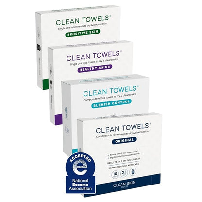Clean Skin Club Clean Towels® XL Variety 4-Pack Travel Set, Disposable Face