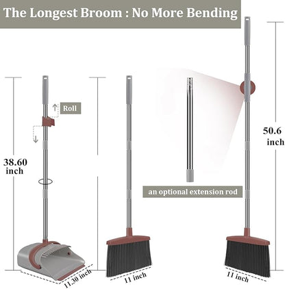Ivandar Broom with Dustpan Combo Set, 50.6 inch Long Handle, Upright Standing