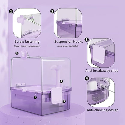 Automatic Bird Baths for Cage – Indoor Parakeet Bath with Pump, Bird Shower with 2 Modes Running Water, Bird Cage Accessory for Pet Birds Conure Budgies Cockatiels Lovebird (Purple)