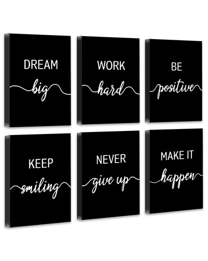 Drsoum Motivational Wall Decor Inspirational Office Wall Art Framed Black Quotes for Living Room Encouraging Canvas Posters for Office Bedroom Sayings - 8 x10in x6 PCS (Framed)