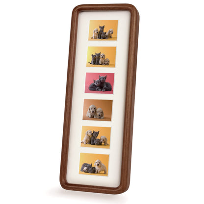 Hans 4"x12" Frames Collage Photo Frame Single Mat with Six 1.5x2.5 Openings and Satin Solid Frame Horizontal or Vertical(6 Openings)