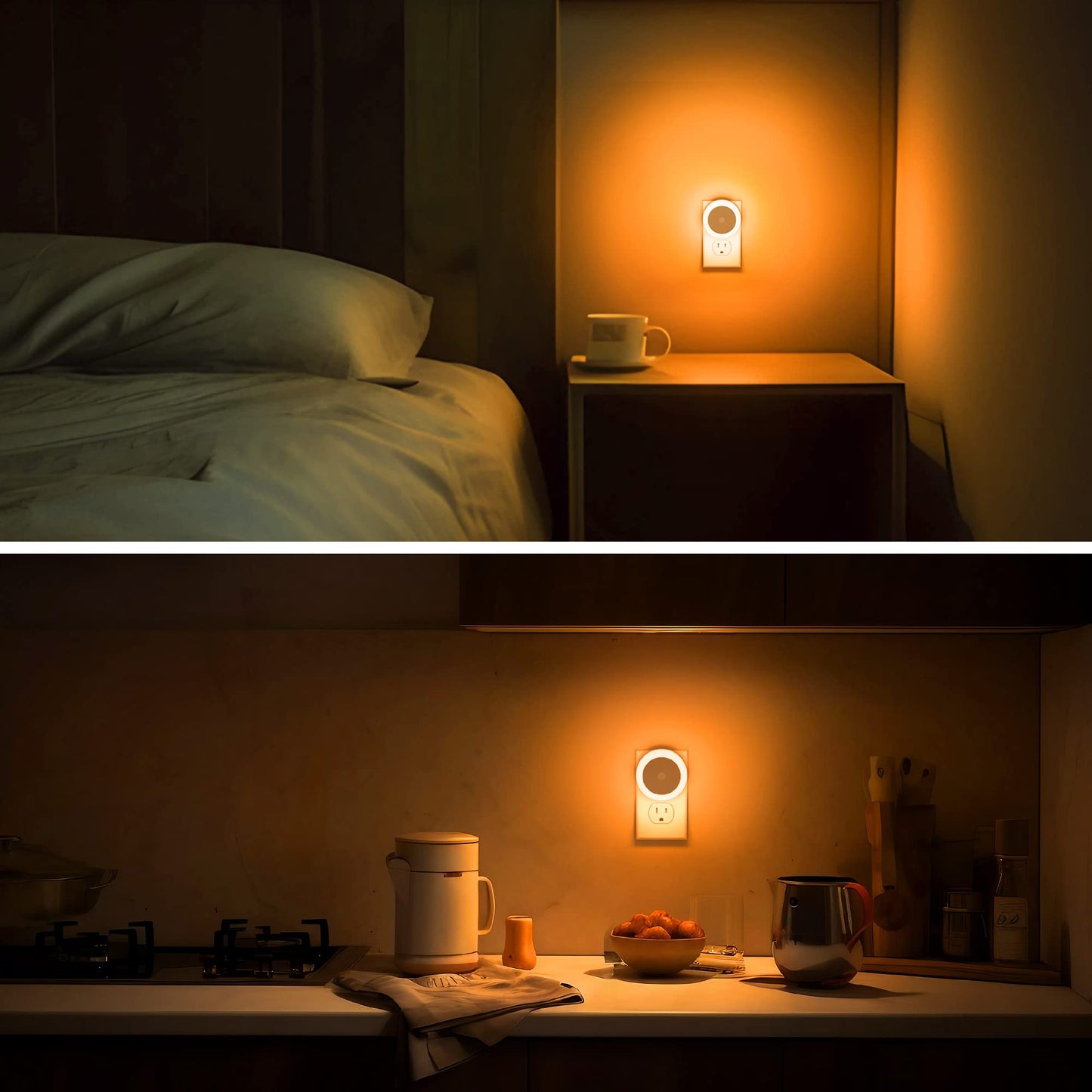 Briignite LED Baby Night Lights Plug into Wall [4Pack], Nightlight with Light Sensors for Kids Room, Bathroom Stair Lights, Hallway Light, Warm White
