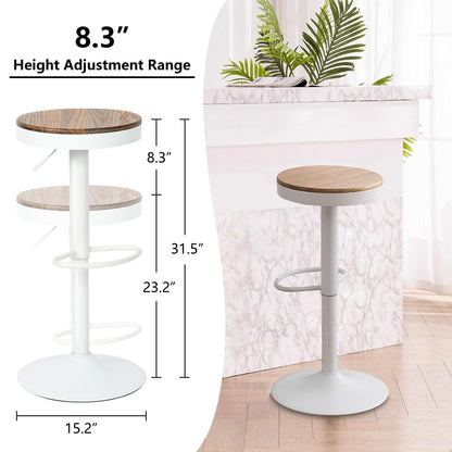 Kidol & Shellder Bar Stools Set of 2 White Round Adjustable Swivel Barstools Modern Backless Bar Chairs Wooden Seat Counter Height Stools Armless for Kitchen Island, Cafe, Dining Room