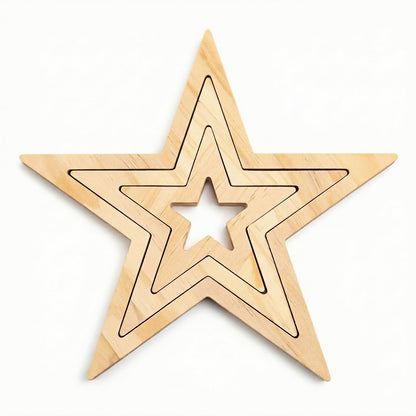 9.7 Inch Wooden Star Decor – Rustic Farmhouse Table Centerpiece, Natural Wood Nested Sign for Mantel, Shelf, Office, Kitchen, Holiday Decorations