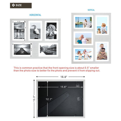 UMICAL 4x6 5-Opening Picture Frame with Shatter-Resistant Glass & White Wood 4x6 Collage Photo Frames for 4x6 Brushed Modern Black 5-Open Frame Made for Tabletop Stand and Wall Mounting