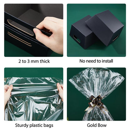 SUPERFINDINGS 6Pcs Black Cardboard Basket Gift Baskets Empty Kit with Plastic Bags and Bowknot Kraft Paper Gift Storage Boxes Sturdy Diy Bulk Gifts Baskets for Easter Christmas Birthday Wedding