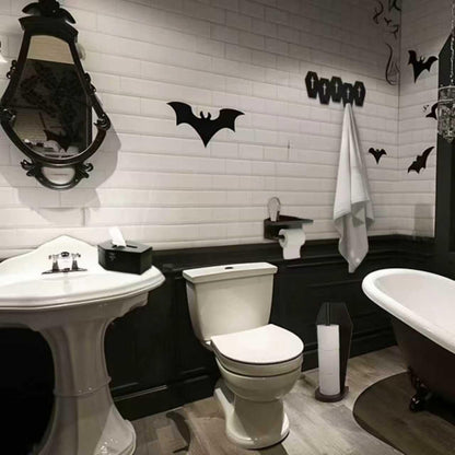 Gothvanity Gothic Coffin Toilet Paper Holder with Shelf - Matte Black Spooky Dark Aesthetic Bathroom Decor, Wooden Space-Saving Paper Roll Storage