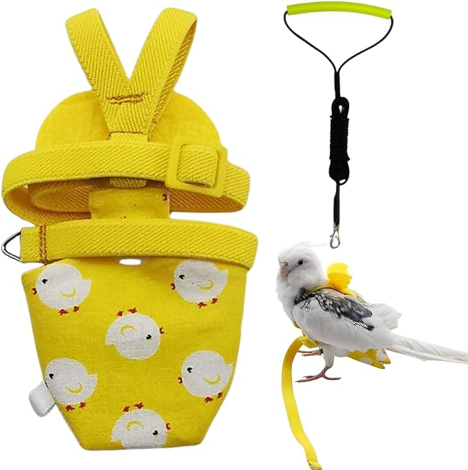 Adjustable Bird Diaper Harness Flight Suit Clothes with 80 Inch Flying Leash Rope for Parrots Conure Cockatiel (Yellow,XL)