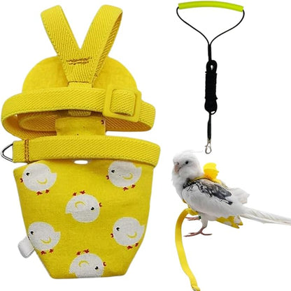 Adjustable Bird Diaper Harness Flight Suit Clothes with 80 Inch Flying Leash Rope for Parrots Conure Cockatiel (Yellow,2XL)