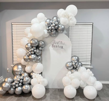 PTGOLUO 153Pcs White and Silver Balloons Garland Arch Kit with Stars - 22 18 12 10 5 inch Different Size White Metallic Silver Confetti Latex Balloon for Birthday Baby Shower Wedding Party Decorations