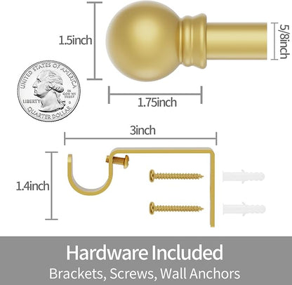 Thestoa Gold Curtain Rods for Windows 66-120 Inch, 5/8" Stainless Steel Small Curtain Rod for Bedroom, Living Room, Kitchen, Farmhouse