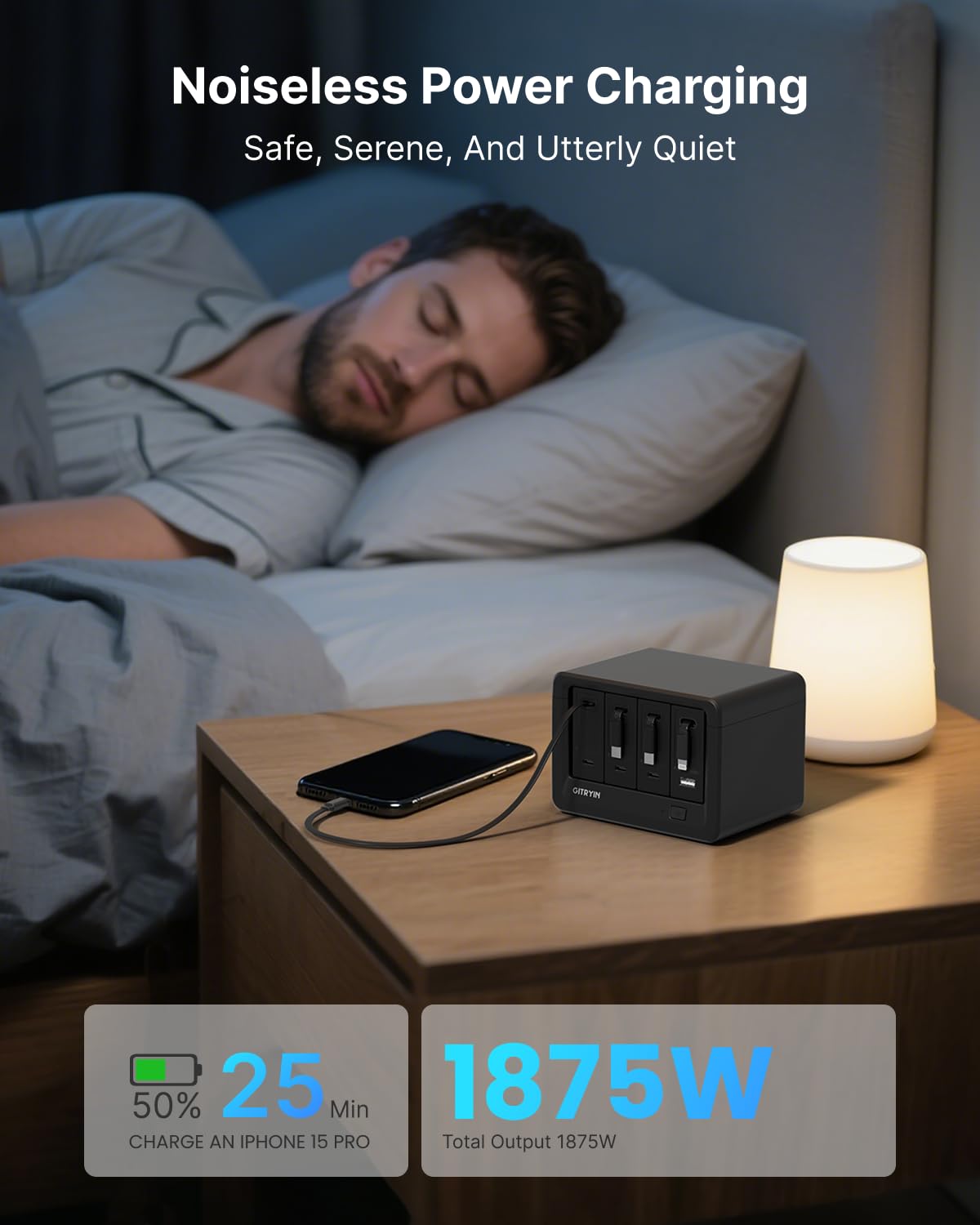 Gitryin 12-in-1 Desktop Charging Station with 3 Retractable Type-C Chargers and 1 Lightning Charger, 160W USB-C Charging Hub with 33.5in Cable, 4 AC, 1 USB A Port, 3 USB C Ports
