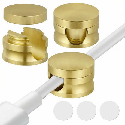 Kofuyni 3 Pack Upgraded Cord Management Clips with Extra-Large Adhesive Base, Stronger Hold Phone Charger Holder for Nightstand, Premium Aluminum Gold Sticky USB Wire Organizer Cable Clips for Desk