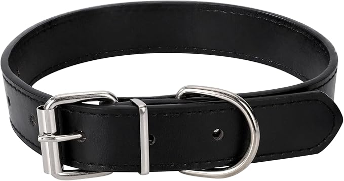 Black Soft Leather Dog Collar for Small,Medium, Large Dog, Comfortable and Adjustable (Wide: 0.75'' for Dog's Neck: 10''~14'', Black, M)