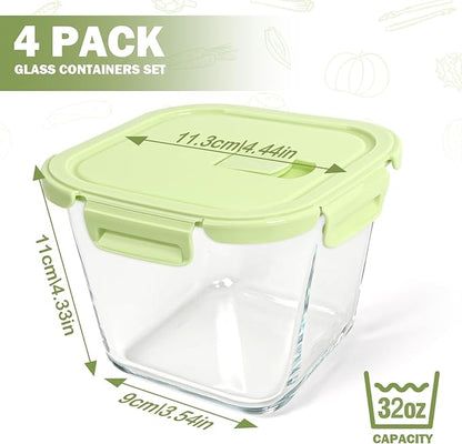 Glass Soup Containers with lids 4 Cup, 32 oz Glass Storage Containers, Tall
