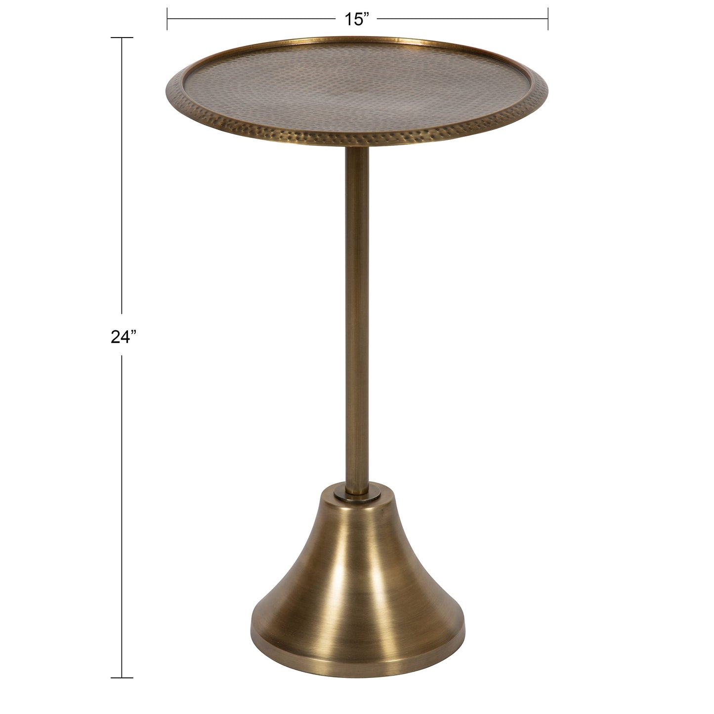 Kate and Laurel Sanzo Modern Round Pedestal Side Table, 15 x 15 x 24, Gold, Decorative End Table with Hammered Tabletop for Use as a Bedroom Nightstand or Living Room Accent